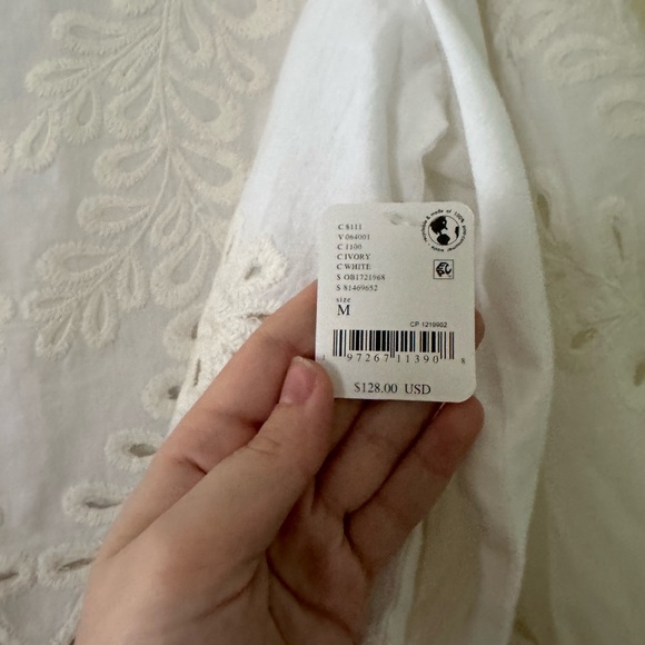 Free People Oleander Top White Embroidered Eyelet Peasant Blouse - Picture 4 of 4